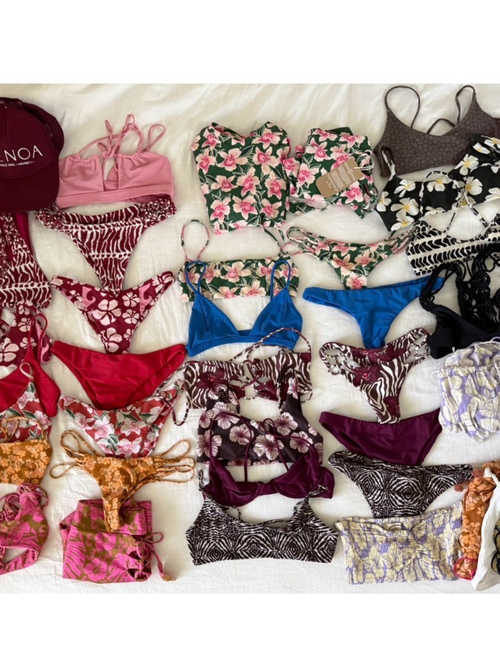 Benoa Swim Mixed Floral & Solid Bikini Collection - Blue, Pink, Green, Burgundy